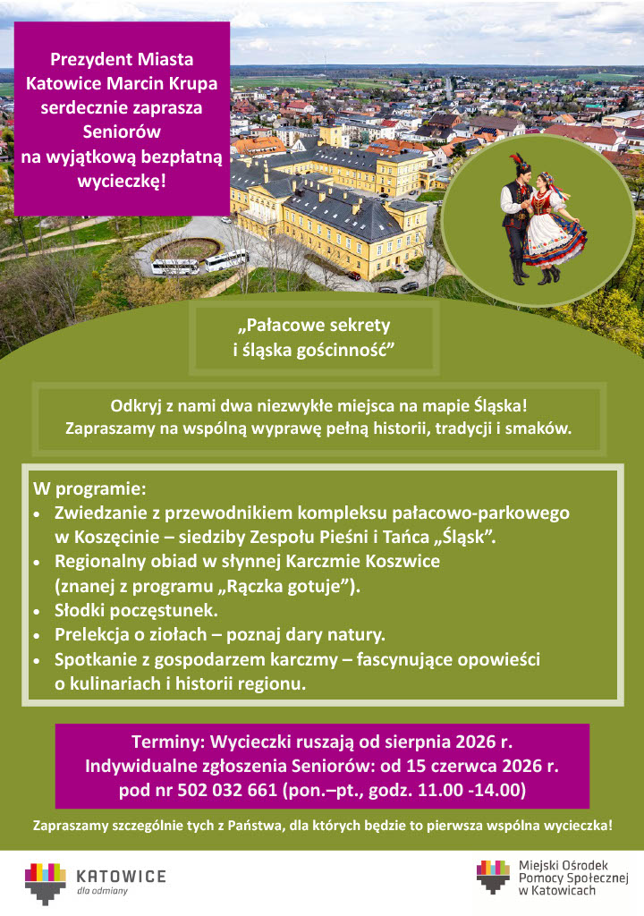 Plakat informacyjny dotyczący wycieczek dla seniorów Plakat informacyjny dotyczący wycieczek dla seniorów